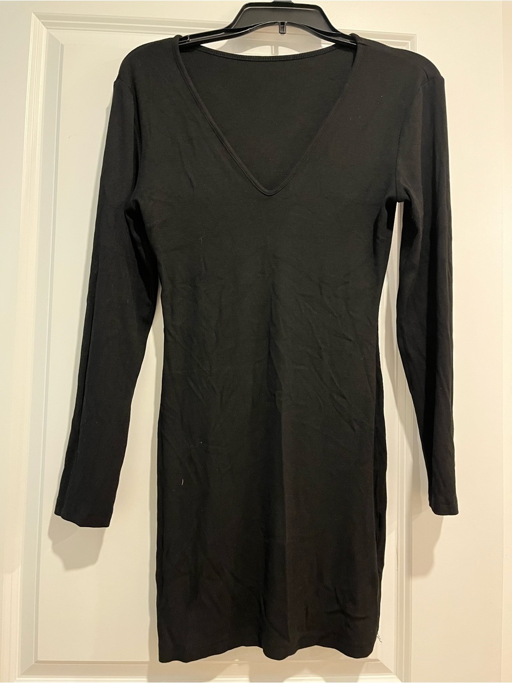 Classic Black V-Neck Long Sleeve Women's Dress